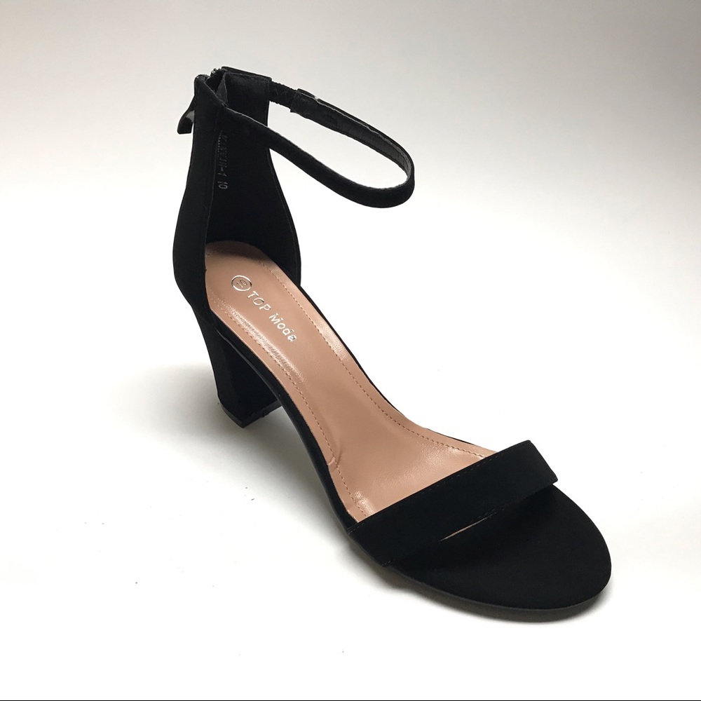 Black Nubuk Ankle Strap Heels